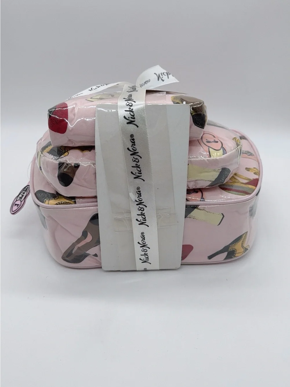 Nick & Nora vintage Pink Shoe-Print Cosmetic/trabel Bag Trio NWT